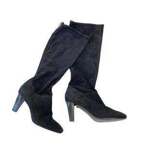 Coach Black Suede Slouchy Knee High Stacked Heel Boots, 9.5